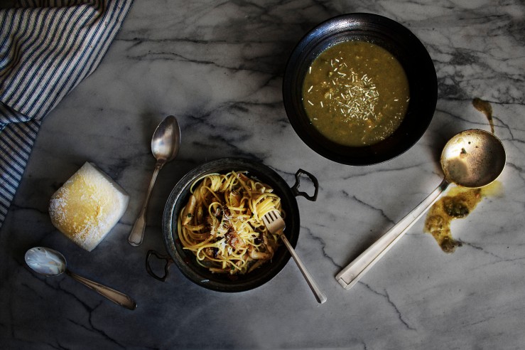 Porcini mushroom creamy linguini with minestrone soup | Infinite belly